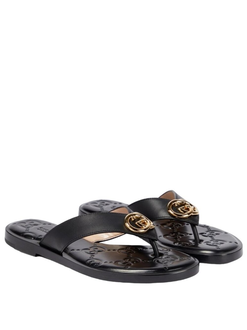 Gucci GG Marmont Interlocking G Sandals Black Gold Size 40 US 9.5/10 - Picture 3 of 10